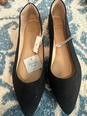 a new day Black Pointed-Toe Suede Memory Foam Flats